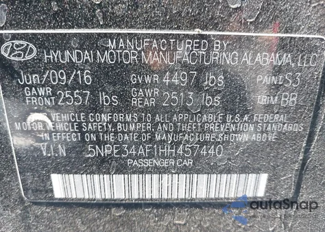 2017 Hyundai Sonata Limited из США, поврежденный, VIN 5NPE34AF1HH457440